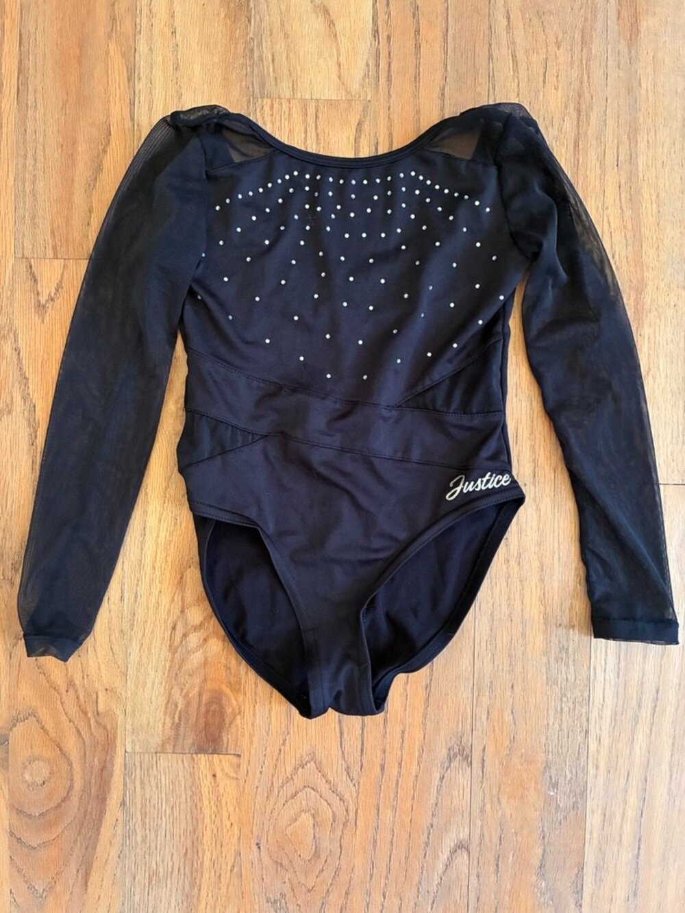 Justice Girls Black Rhinestone Mesh Long Sleeve Leotard XS 5/6